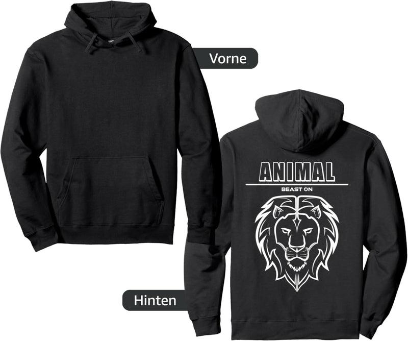 Animal Löwe Kopf Rücken Design Gym Workout Fitness Sport Pullover Hoodie