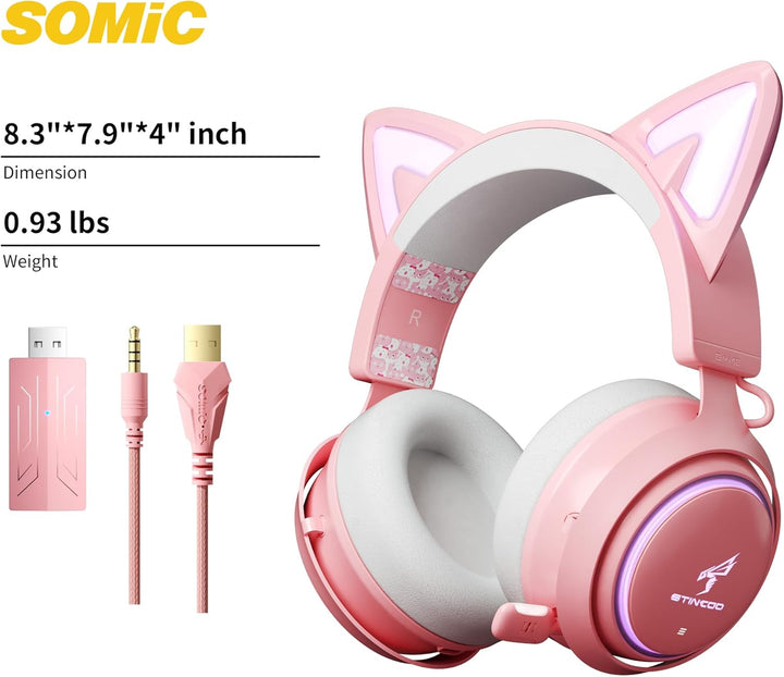 SOMIC Cat Ear Kopfhörer, 2.4GHz Wireless Gaming Headset für PS4/5, PC, Bluetooth Headset für Smartph