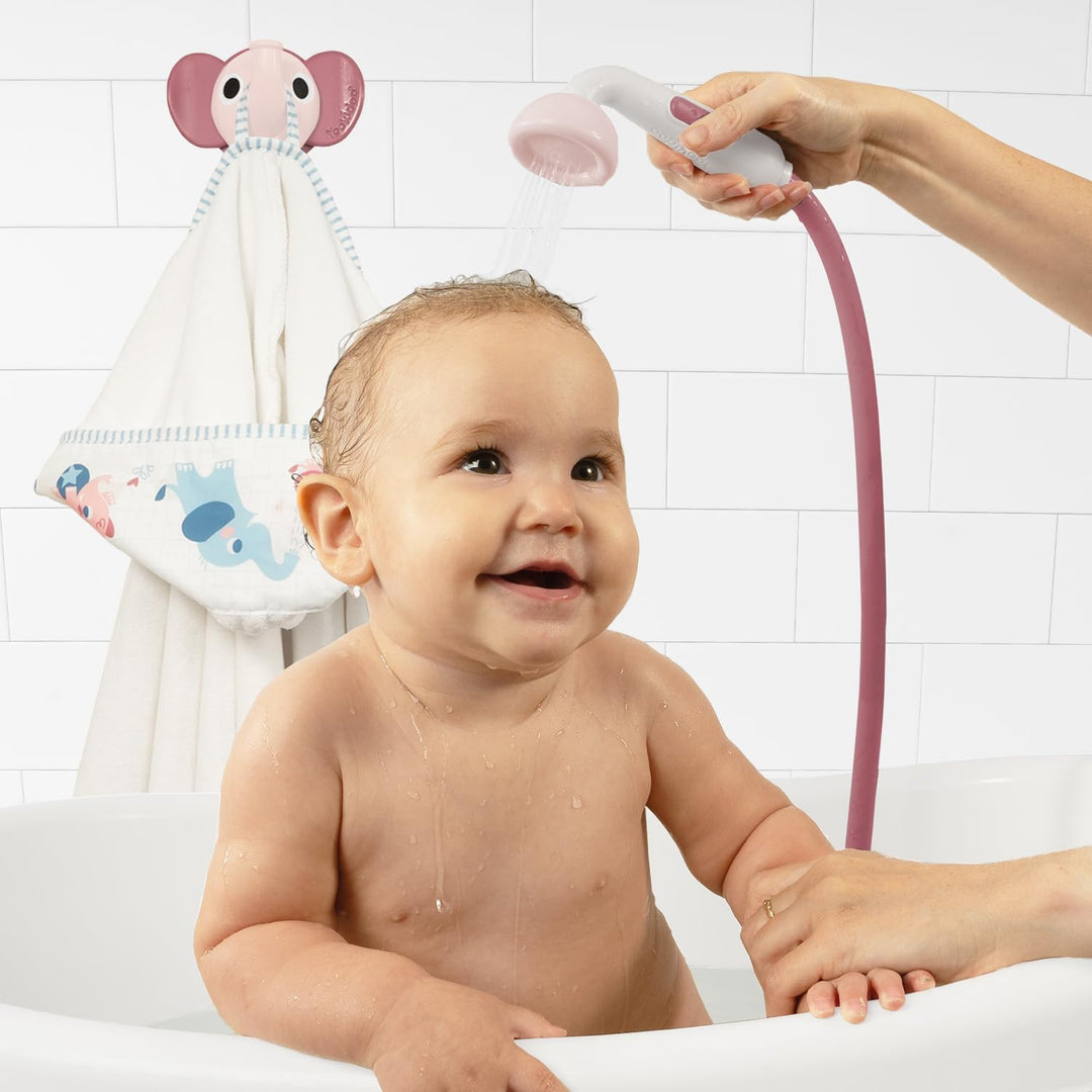 Yookidoo Duschkopf für Baby-Badewanne, Elefanten-Wasserpumpe mit Stammauslauf und Spüler, kontrollie