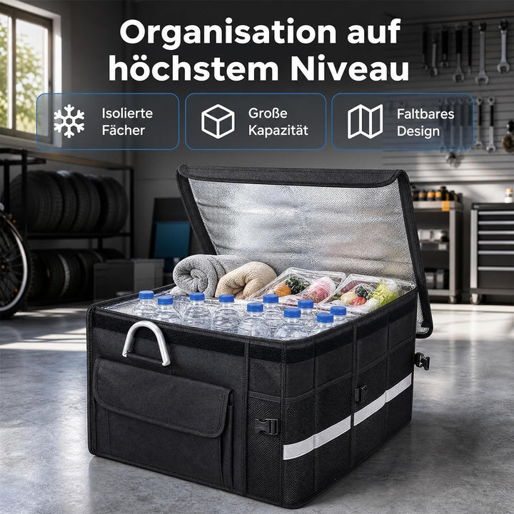 Kofferraum Organizer Deckel - 72L Auto-Aufbewahrungsbehälter Isolierung | Alu-Griffe Trennwände Refl