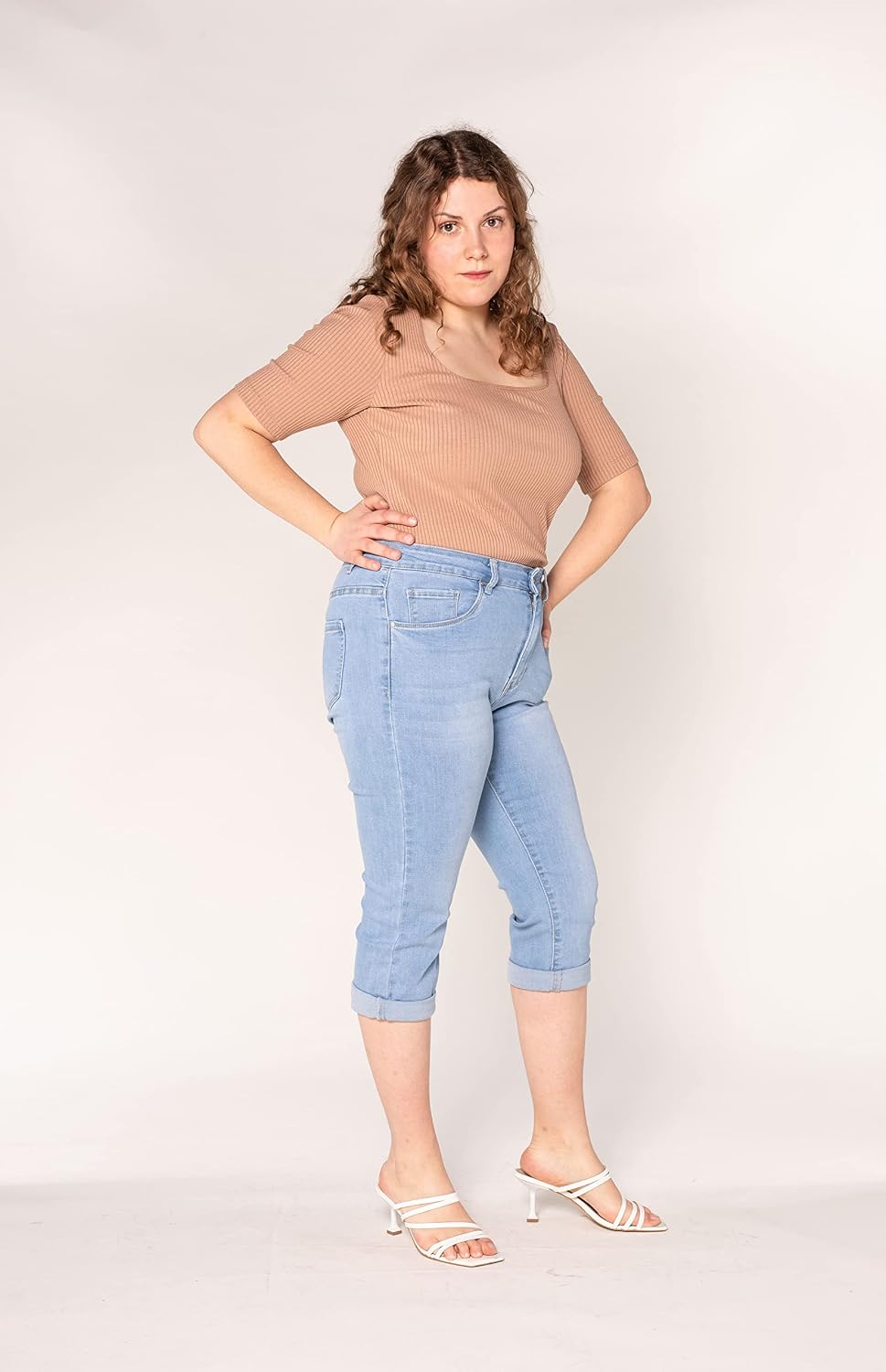 Nina Carter P200 Damen Capri Jeanshosen Grosse Grössen HIGH Waist Jeans Sommer Hose Used-Look 50 Gro
