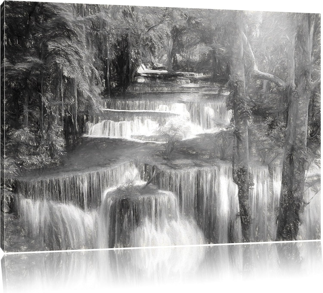 Pixxprint Wasserfall im Regenwald als Leinwandbild/Grösse: 100x70 cm/Wandbild/Kunstdruck/fertig besp