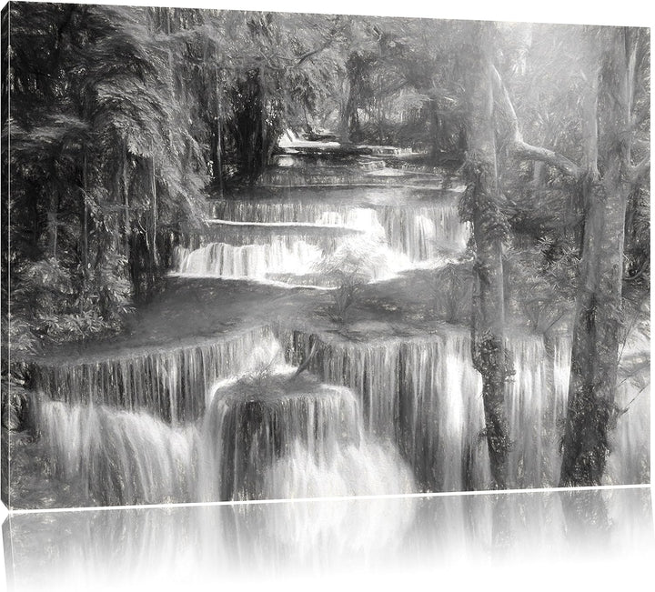 Pixxprint Wasserfall im Regenwald als Leinwandbild/Grösse: 100x70 cm/Wandbild/Kunstdruck/fertig besp