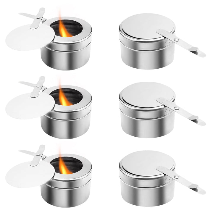 6 Stück Brennpastenbehälter mit Deckel, Edelstahl Fondue Brenner Spiritusbrenner, Speisewärmer Brenn
