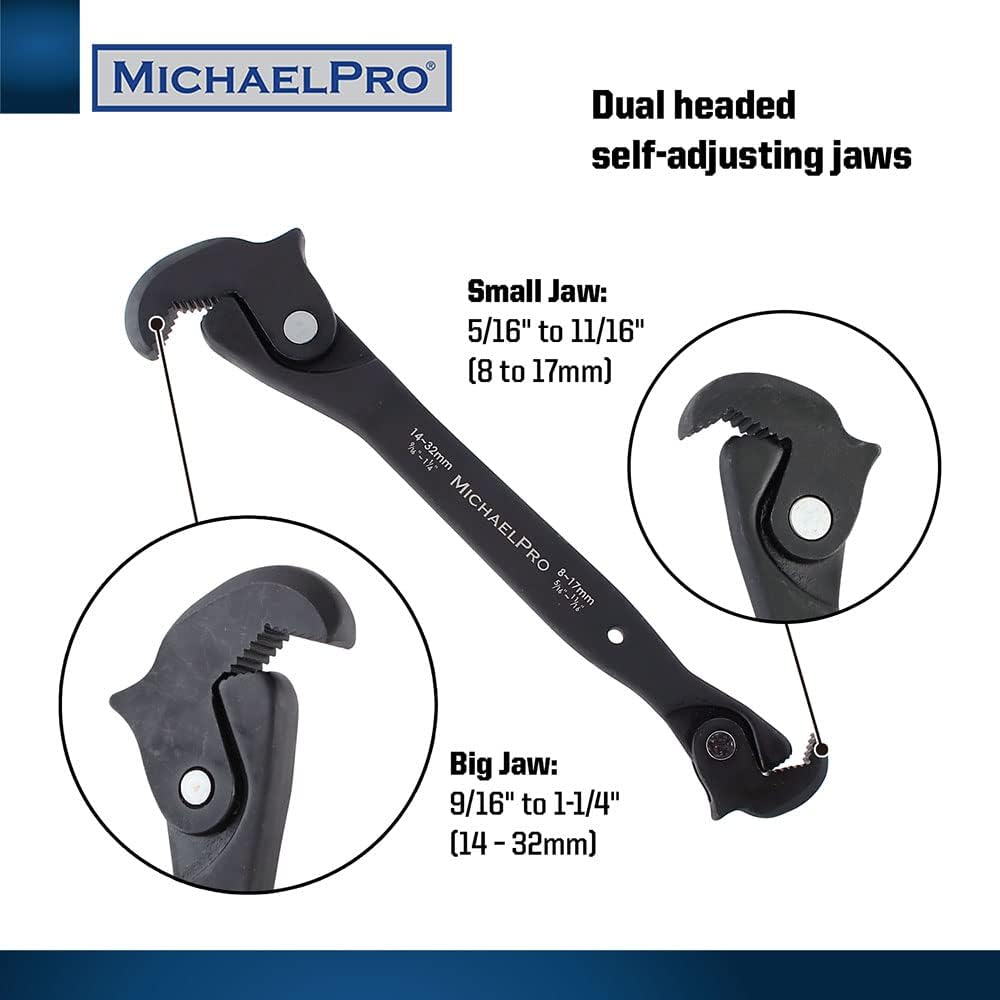 MichaelPro Dual Action Auto Size Adjusting Wrench, Self-Adjusting Quick Wrench, Multi-Size Spring Wr