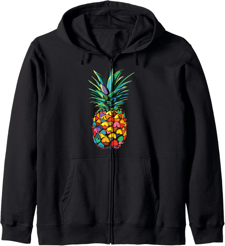 Ananas Aloha Strände Regenbogen Retro Vintage Hawaiihemd Kapuzenjacke