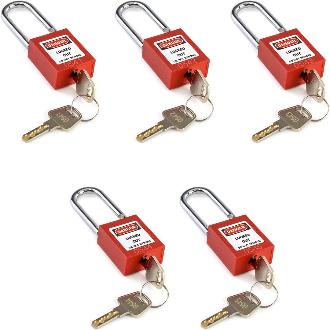 QWORK® Lockout Vorhängeschloss, 5Stk Vorhängeschlösser mit 10 Schlüssel, Rot, 38mm Pack of 5 Rot/Aus