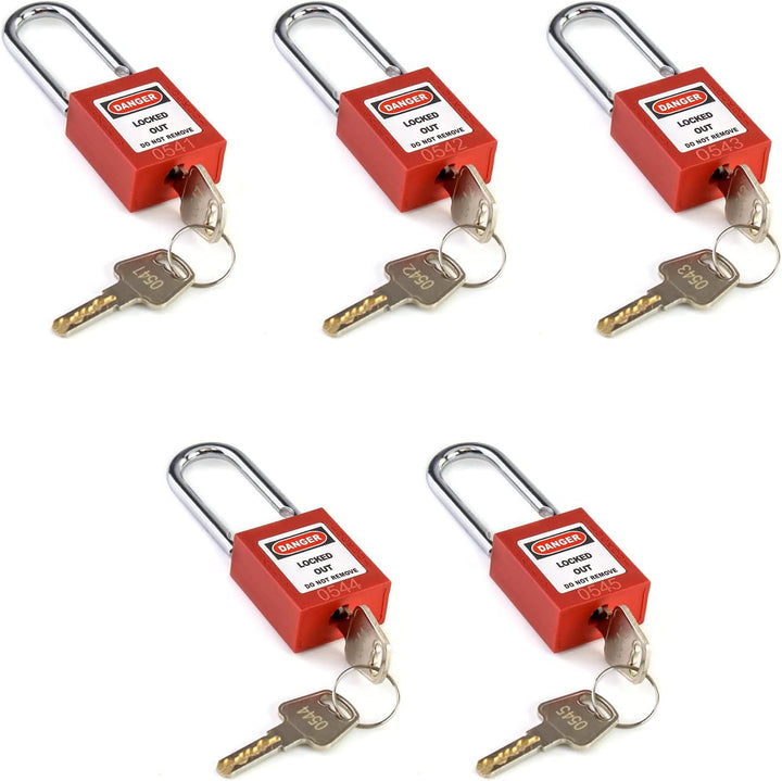 QWORK® Lockout Vorhängeschloss, 5Stk Vorhängeschlösser mit 10 Schlüssel, Rot, 38mm Pack of 5 Rot/Aus