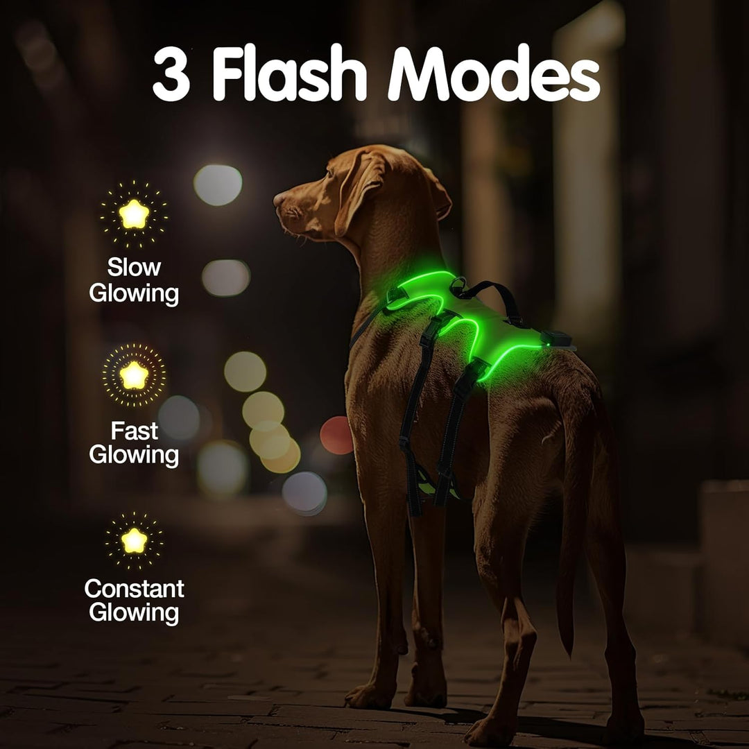 Jewyow Hundegeschirr Leuchtend, Wiederaufladbare LED Hundegeschirr, Led Geschirr für Hunde mit Weich