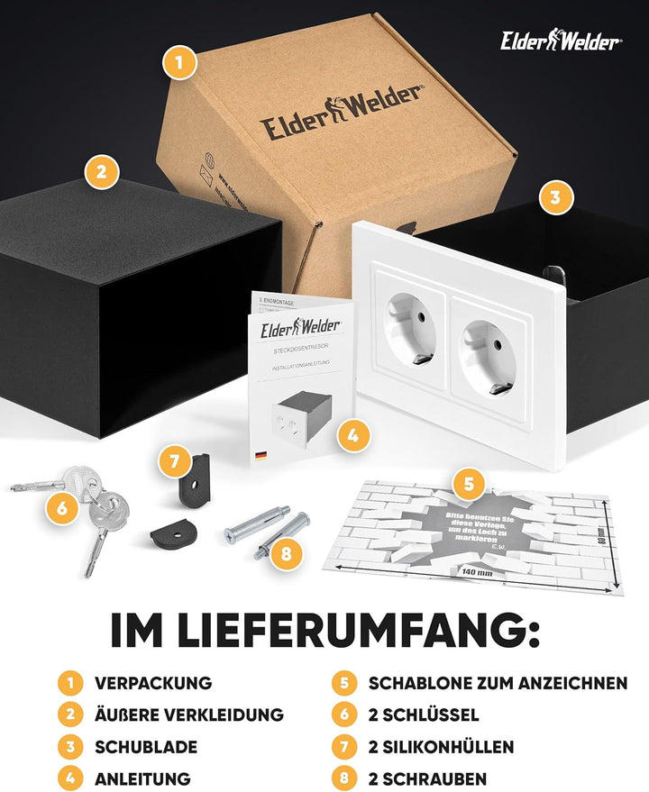 Elder Welder® Steckdosen Tresor Versteck | Jetzt mit Fake-Stecker Funktion | Wandtresor zum Einmauer