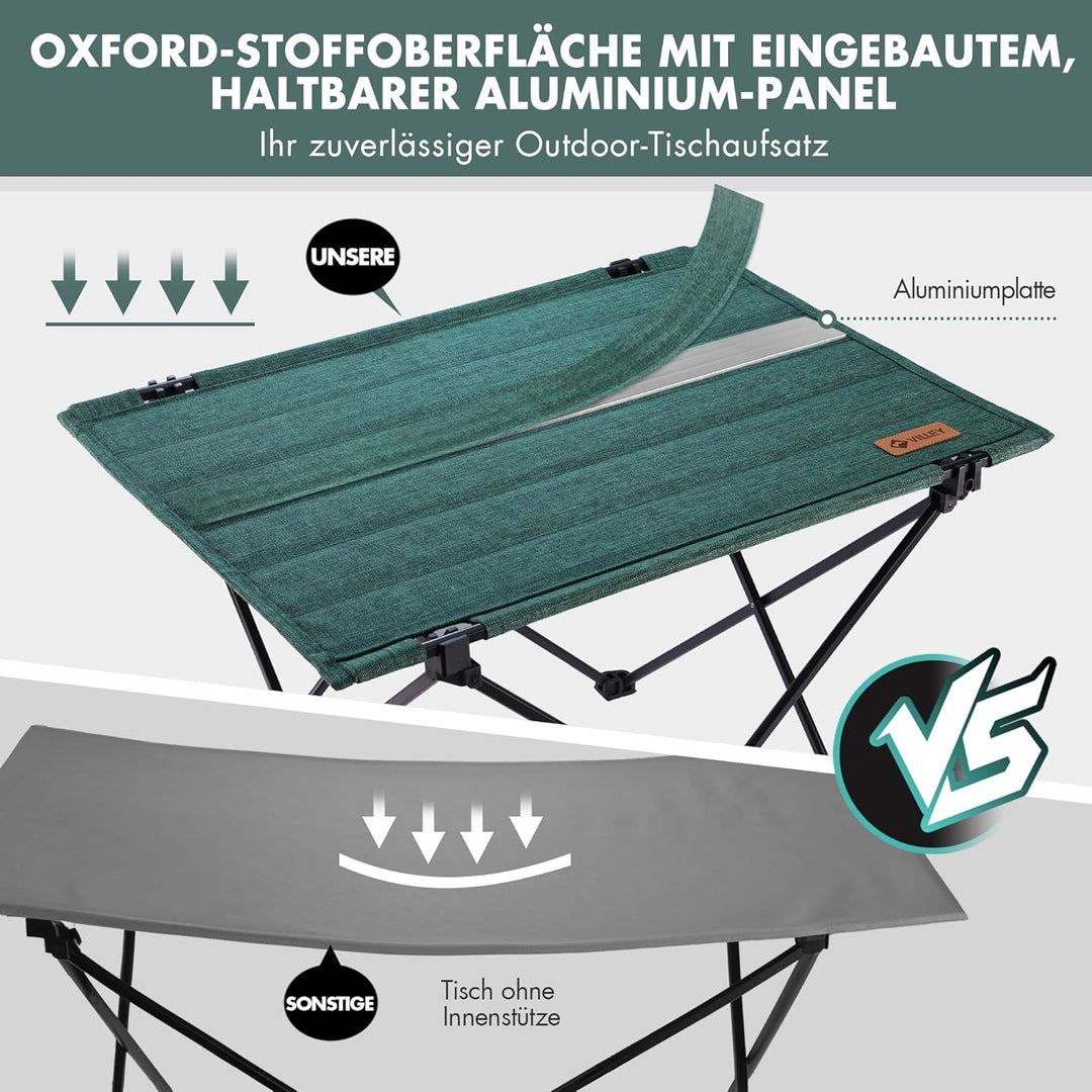 VILLEY Campingtisch Klappbar, Klapptisch Faltbar mit Aluminium und Oxford-Stoff, Kleiner Camping Fal