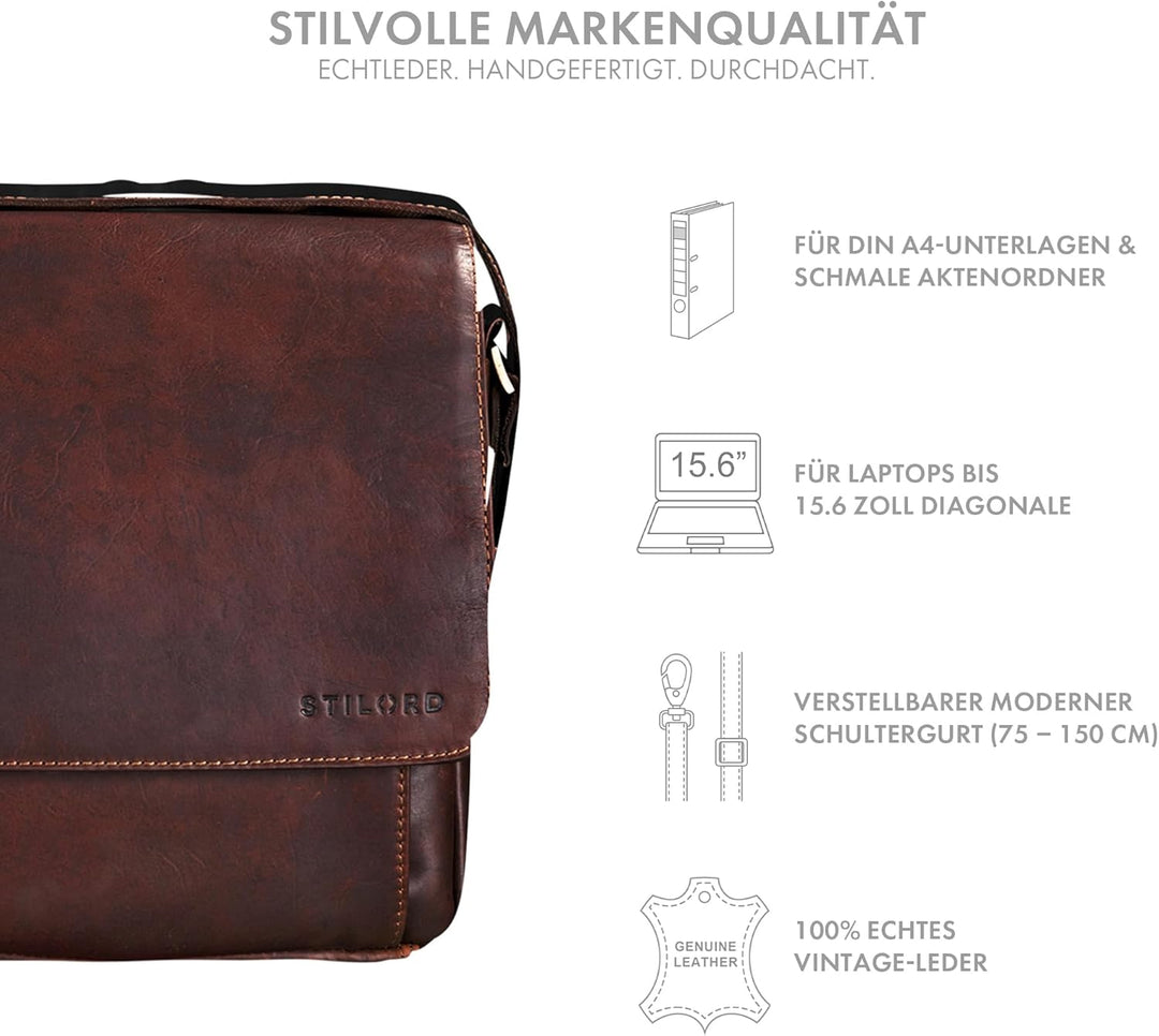 STILORD "Como Vintage Umhängetasche Herren Leder Messenger Bag Business Laptoptasche 15,6 Zoll Herre