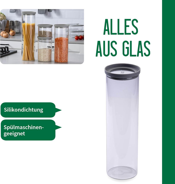 FACKELMANN Chefkoch trifft Vorratsbehälter mit Glasdeckel – 2 L, Borosilikatglas, luftdicht & stapel
