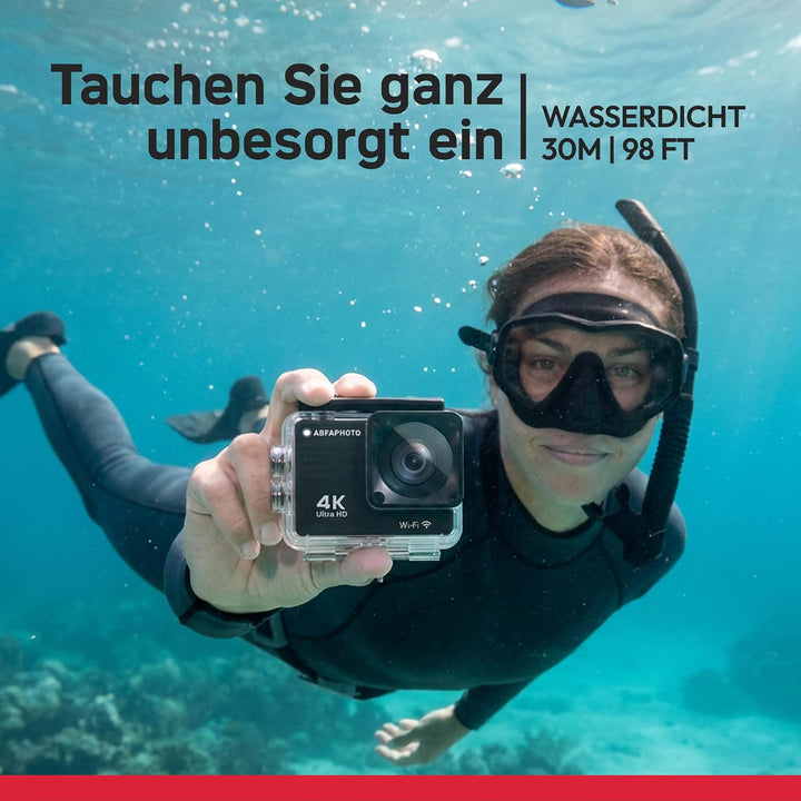 AgfaPhoto Realimove AC9000-30 m wasserdichte Digitale Action-Kamera (True 4K, EIS Anti-Shake, 170 °