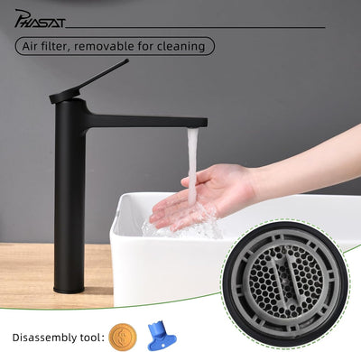 PHASAT Wasserhahn Bad,wasserhahn aufsatzwaschbecken,Hoch Aufsatzwaschbecken Armatur, Mischbatterie E