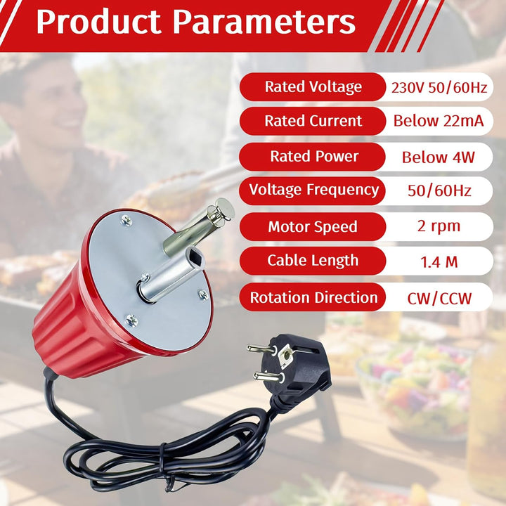 Grillmotor für Grillspiess, Elektromotor BBQ-Grillmotor 220V-240V Regelbar Outdoor Drehmotor für Rot