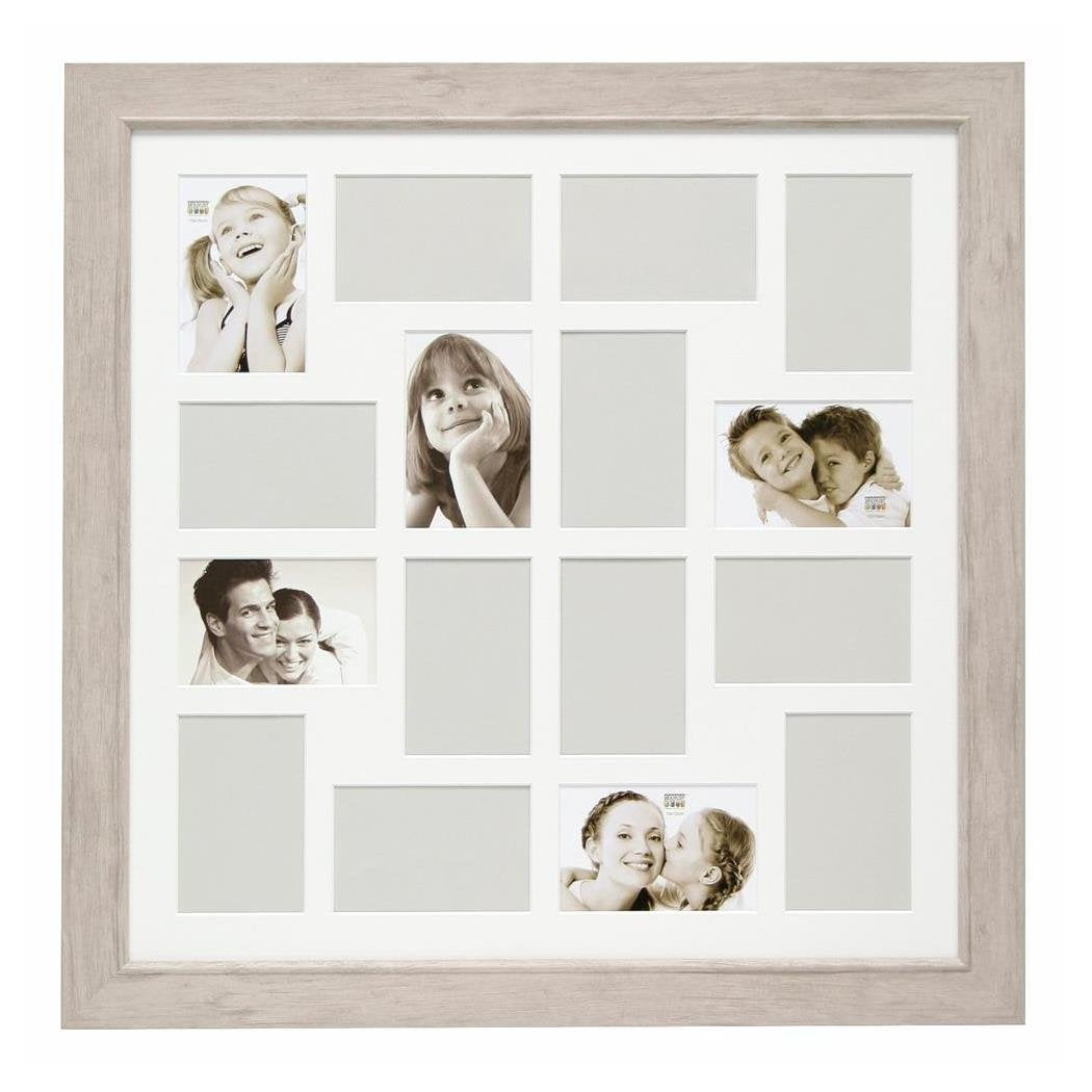 Deknudt Frames S48SH1P16 Mehrfach-Bilderrahmen für 16 Fotos, Holz, 10 x 15 cm, Weiss / klar