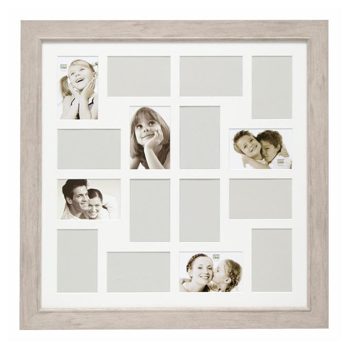 Deknudt Frames S48SH1P16 Mehrfach-Bilderrahmen für 16 Fotos, Holz, 10 x 15 cm, Weiss / klar