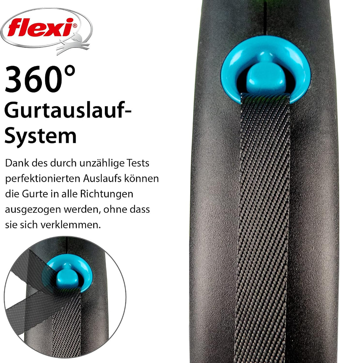 flexi® Black Design M Gurt 5 m schwarz/blau, Roll-Leine für Hunde bis 25 kg M: 5m (max. 25kg), M: 5m