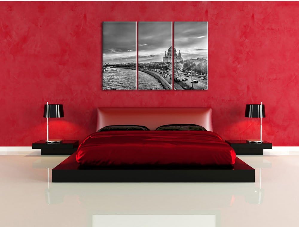 Pixxprint Monocrome, Sonnenuntergang in Moskau 3-Teiler Leinwandbild 120x80 Bild auf Leinwand