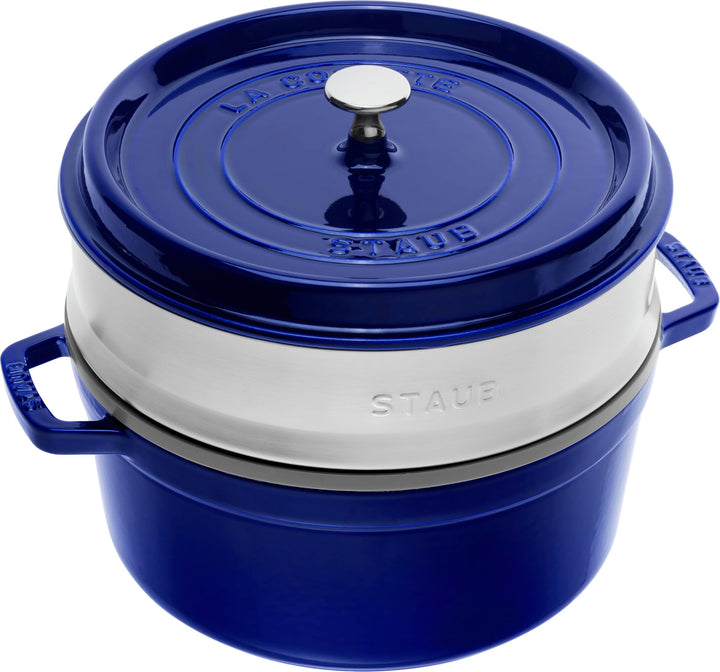 STAUB Gusseisen Bräter/Cocotte, mit Dämpfeinsatz, Rund 26 cm, 5,2 L, Aromaregen Funktion, Für alle H