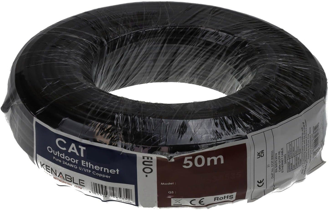 kenable Aussen CAT6 Aussen Verwendung Kupfer Ethernet Netzwerk Kabel Kabelrolle UTP 50 m Schwarz [50
