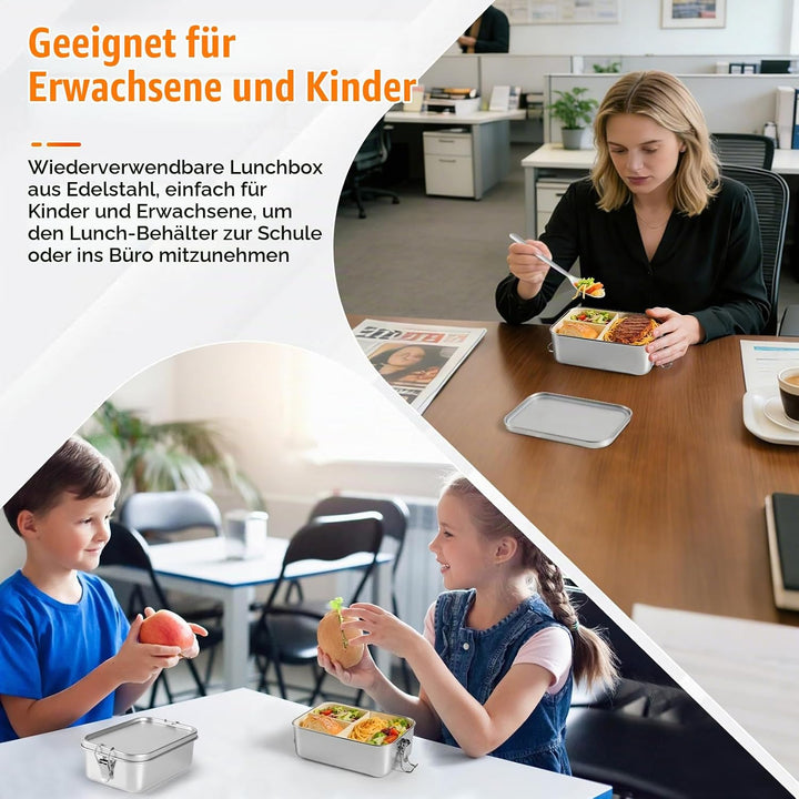 KUOGAS Brotdose edelstahl mit fächern, Auslaufsichere lunchbox mit Löffel 1000ml, Wasserdichte Nachh