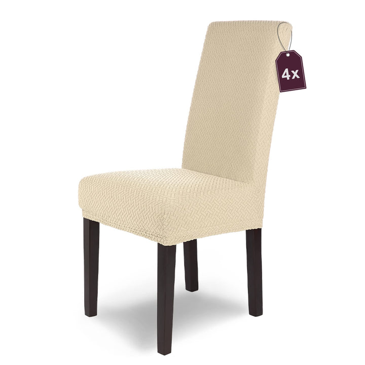 SCHEFFLER-Home Stuhlhussen Stretch Luna/Stuhlhussen Creme 4er Set/elastische Flanell Stuhlabdeckunge