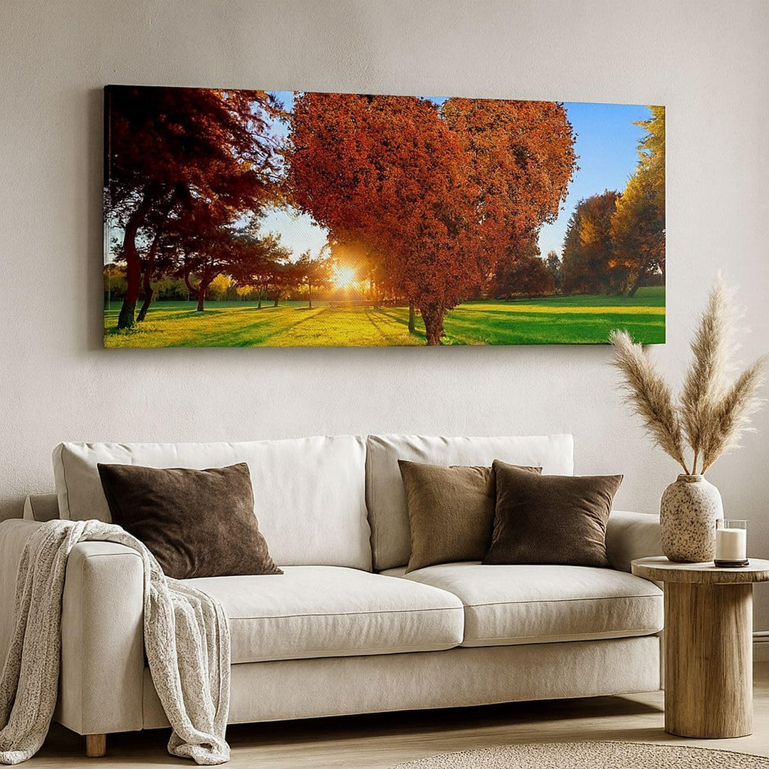 Wandbilder Dekoration Wohnzimmer Baum Park Frühling Herz Panorama Bilder auf Leinwand 120x50cm Leinw