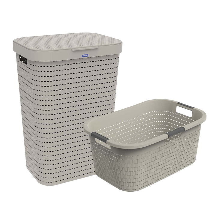 Rotho Country Wäscheset 2tlg. 55l, 40l, Kunststoff (PP) BPA-frei, cappuccino, 55l, 40l Beige, Beige