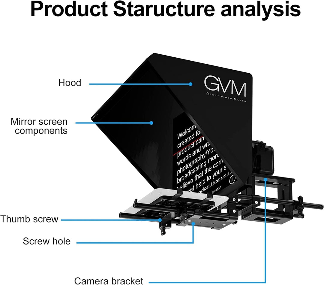 GVM Teleprompter für Tablet DSLR Kamera Smartphone, Tragbares 18'' Teleprompter Kit mit Fernbedienun