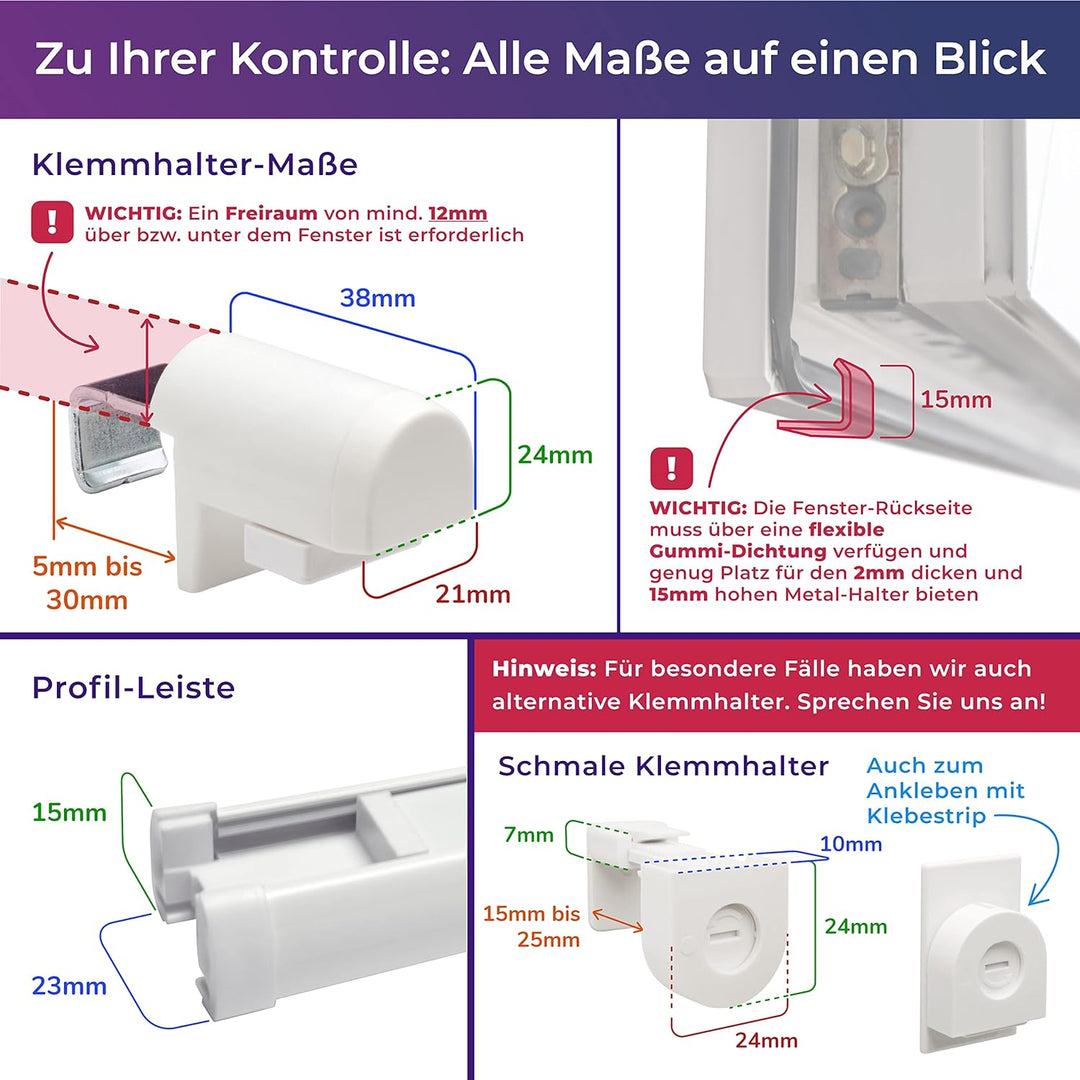 SchattenFreude Waben-Plissee für Fenster | 100% verdunkelnd/Blackout | Mit Klemm-Haltern | Klemmfix