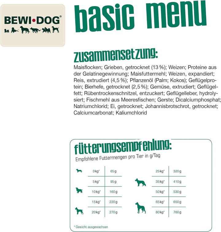 BEWI DOG Basic Menue [25 kg] Hundefutter | Trockenfutter für normal aktive Hunde | ohne Weizen & Soj