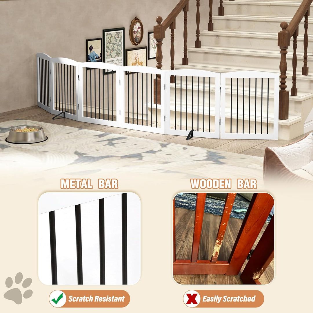 HOLTICO Absperrgitter Hund,Hundegitter für Wohnung Garten ohne Bohren aus Metal Holz,Freistehendes H