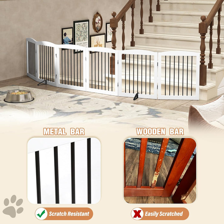 HOLTICO Absperrgitter Hund,Hundegitter für Wohnung Garten ohne Bohren aus Metal Holz,Freistehendes H