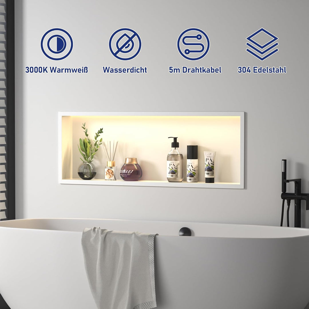 Edelstahl-Duschnische 900mm X 300mm mit geführtem Licht wasserdicht Keine Fliesen benötigte Wandnisc