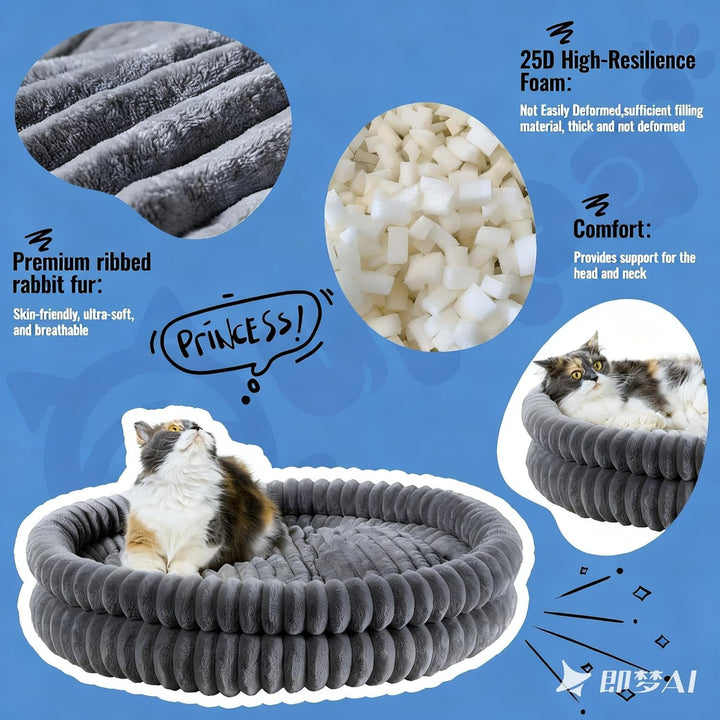 Rund Flauschiges Katzenbett waschbar Hundebett für den Winter, warm, rutschfest, maschinenwaschbar,5