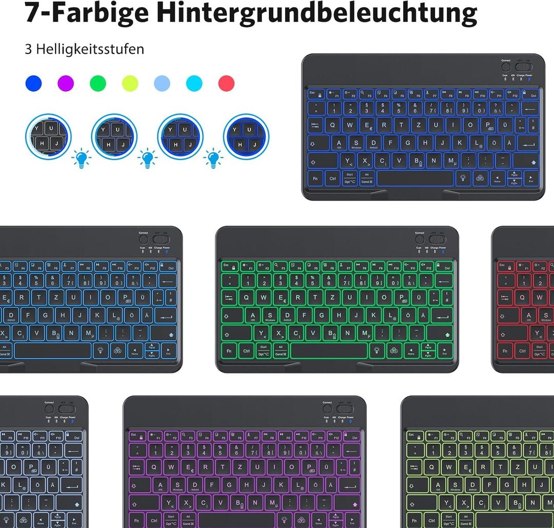 OMOTON Bluetooth Tastatur für iOS/Android/Windows mit Telefonhalter, iPad Tastatur mit Hintergrundbe