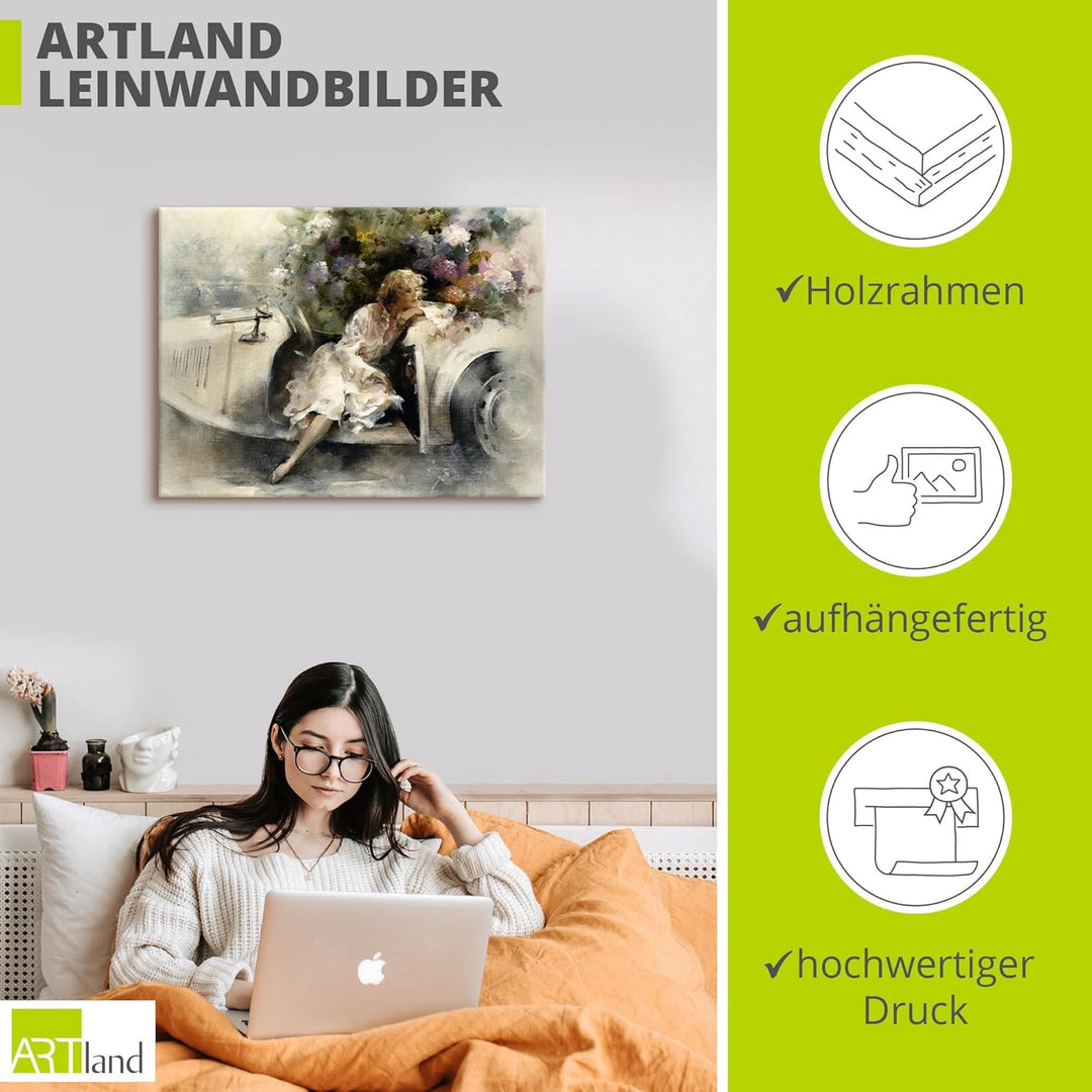 ARTland Leinwandbilder Wandbild Bild auf Leinwand 80 x 60 cm Menschen Frau Malerei Creme Tagträumer