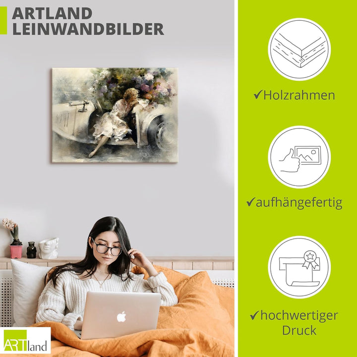 ARTland Leinwandbilder Wandbild Bild auf Leinwand 80 x 60 cm Menschen Frau Malerei Creme Tagträumer