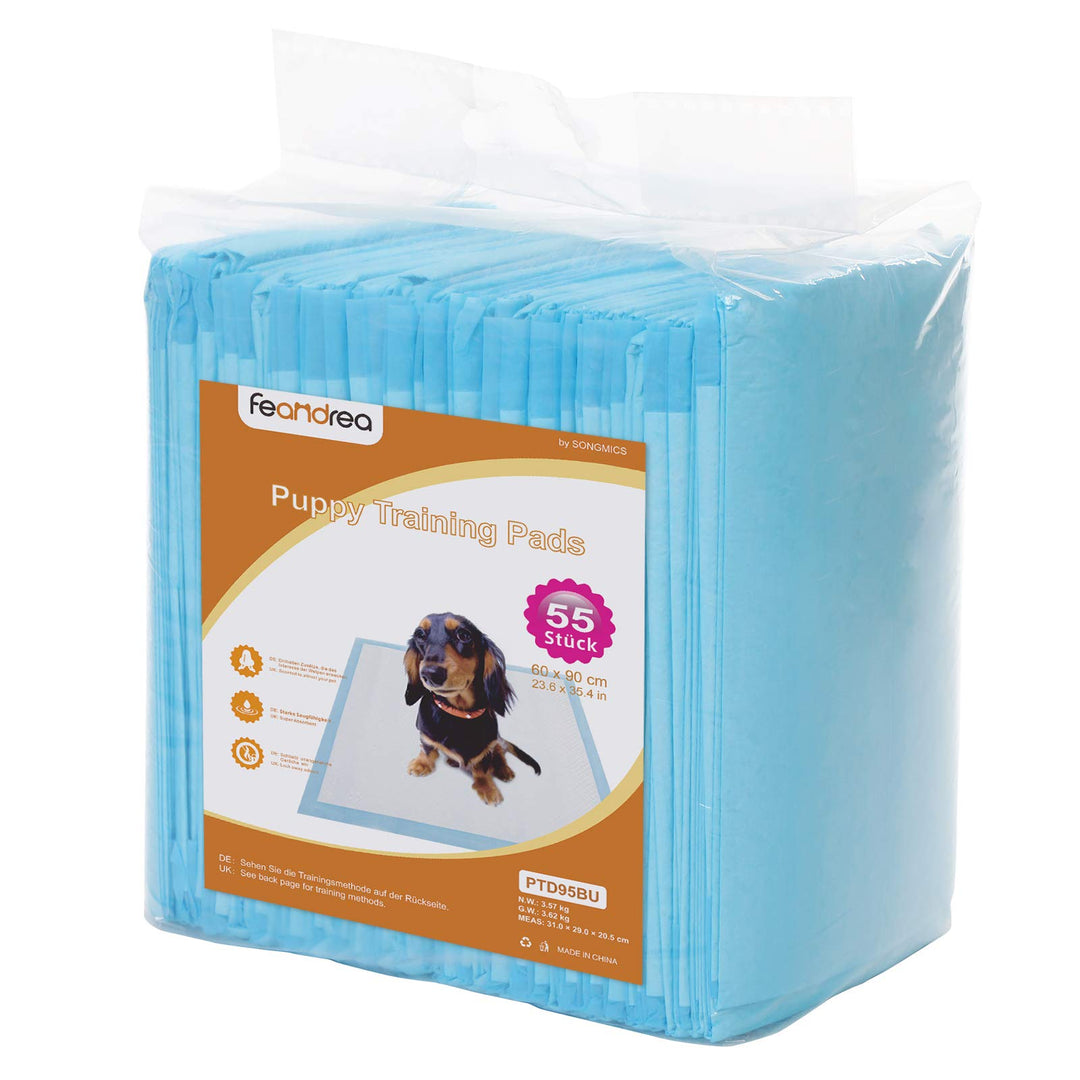 FEANDREA Puppy Pads, Welpen-Unterlage, 90 x 60 cm, 55 Stück, blau-weiss PTD95BU 90 x 60 cm 55.0 pcs.