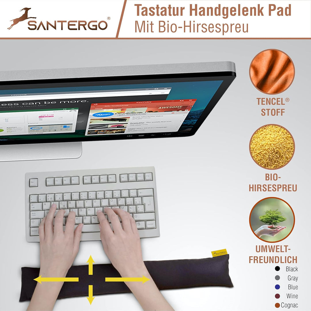 SANTERGO Handgelenkauflage für die Tastatur - ergonomische Handballenauflage aus Bio-Hirsespreu mit