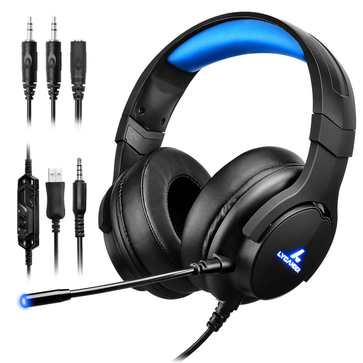 LYCANDER Gaming-Headset mit Mikrofon und LED-Licht, 3,5 mm Eingang, für PC, PS4, Xbox One, Nintendo