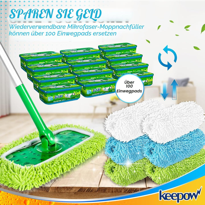 KEEPOW für Swiffer Bodenwischer 30 cm, Mikrofaser-Tücher für Swiffer Feuchte Bodentücher, Ideal für