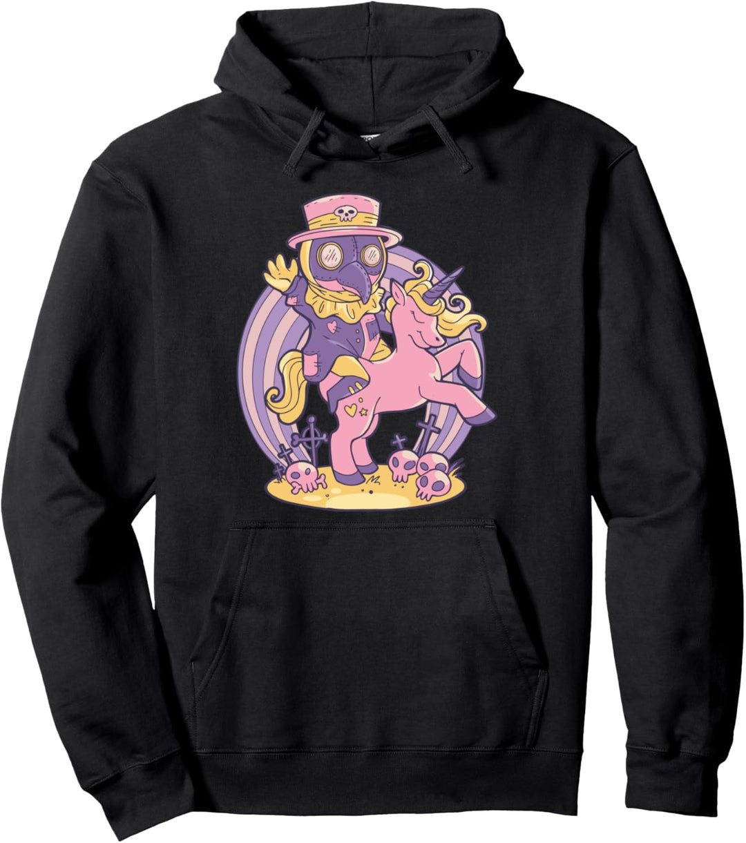 Pastell Goth Soft Goth Emo Ein Pest Doktor reitet ein Einhorn Pullover Hoodie
