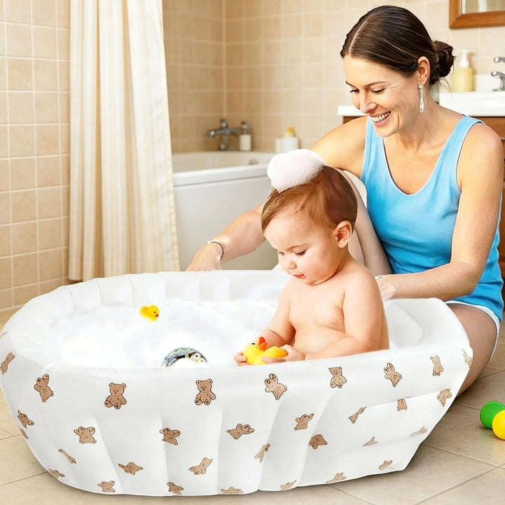 Aufblasbare Badewanne Baby - 90 x 55 x 30 cm Tragbare Kinder Badewanne Aufblasbar, Bärenmuster Babyw