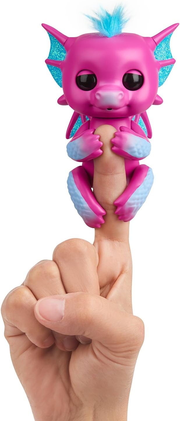 WowWee Fingerlings Drache pink mit blauem Glitzer Sandy - 3583 / interaktives Spielzeug, reagiert au