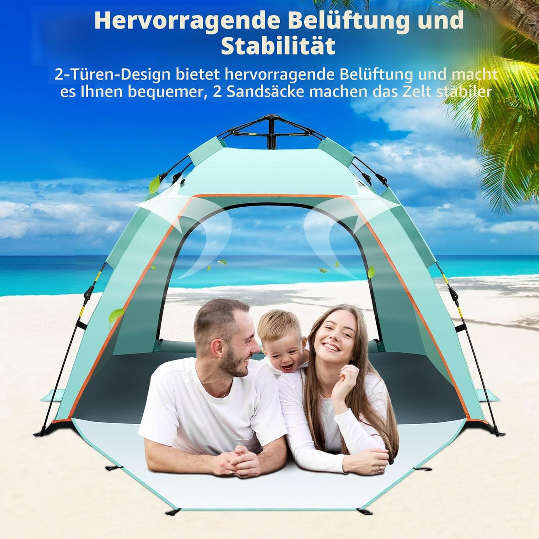 Yafaca Strandmuschel, 1-3 Personen Automatische Pop Up Zelt, Grosses UV Schutz 50+ Sonnenschutz Trag