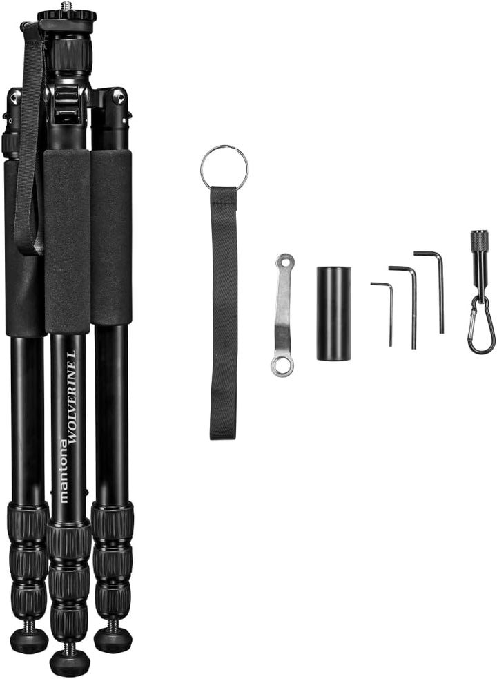 Mantona Wolverine L 284 Kamerastativ Aluminium, Fotostativ bis 15 kg, höhenverstellbar bis 166 cm, S