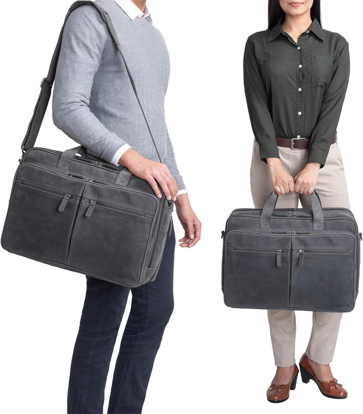STILORD 'Gigantus' XXL Aktentasche Leder Laptoptasche 17,3 Zoll bis 19 Zoll Sehr Grosse Umhängetasch